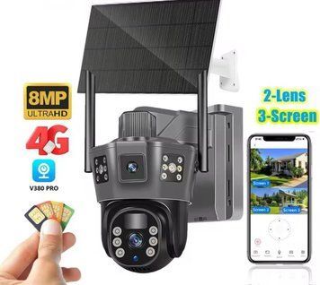 Уличная камера видеонаблюдения, 4G, 8МП, 4K, V380, на солнечной батарее, двойной объектив,SIM-карта 90169 фото