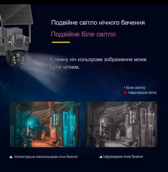 Вулична камера відеоспостереження, 4G, 8МП, 4K, V380, на сонячній батареї, подвійний об'єктив, SIM-карта 90169 фото