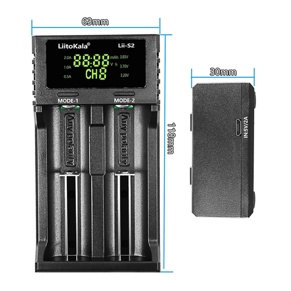 Зарядное устройство LiitoKala Lii-S2 ( для 2-х 18650-10440 ,Li-ion/NiMh, ток заряда 0.5/1A,LCD ) 2425007666 фото