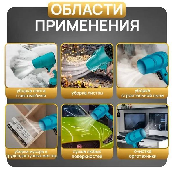 Воздуходувка аккумуляторная портативная, 2 аккумулятора, кейс, электрическая для сушки авто, Ветродуйка садова 901415 фото