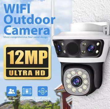 Уличная PTZ-камера видеонаблюдение 4G/WiFi Тройной объектив 6K 12MP HD работает от сим-карты, тройная камера 2554647385 фото