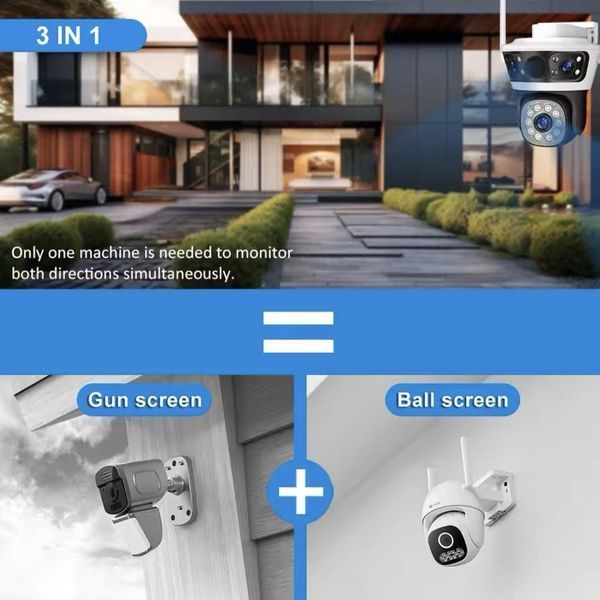 Вулична PTZ-камера відеоспостереження 4G/WiFi Потрійний об'єктив 6K 12MP HD працює від сім-карти, потрійна камера 2554647385 фото