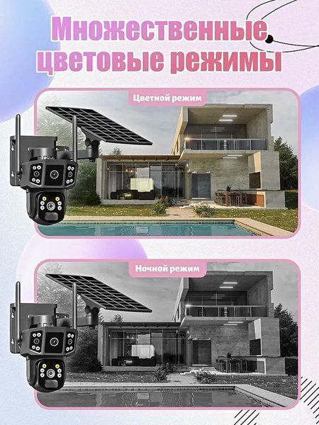 Вулична подвійна камера відеоспостереження 8МР 4K 4G SIM-карта на сонячній панелі, камера IP три об'єктиви 2572942587 фото