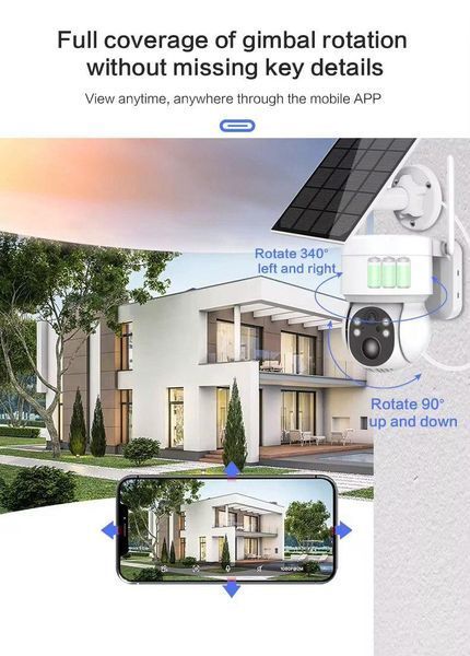 Вулична Wi-Fi камера відеоспостереження 4K 4MP із сонячною панеллю й акумулятором (ICsee) 2586414494 фото