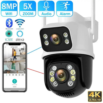 Уличная Камера видеонаблюдения с двойной камерой WI-FI 8MP 4K PTZ ICSEE IP наружная с двумя объективами 2343485772 фото