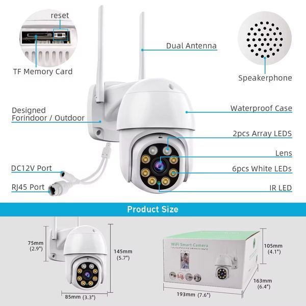 Уличная IP-Камера видеонаблюдения Q9 WiFi P6 IPC360 PTZ 1440х2560 уличная поворотная ICsee 901615 фото