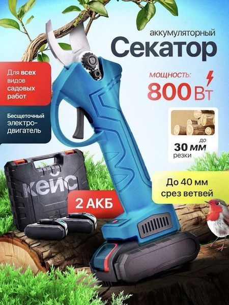 Аккумуляторный cекатор садовый кусторез с 2 АКБ электрический секатор для cада для обрезки веток в кейсе 2590032182 фото