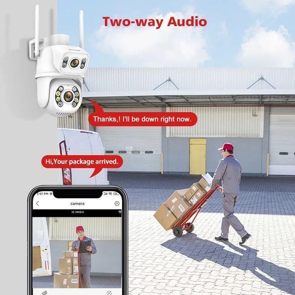 Вулична Камера відеоспостереження з подвійною камерою WI-FI 8MP 4K PTZ IP зовнішня з двома об'єктивами ICSEE 901818 фото