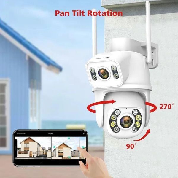 Вулична Камера відеоспостереження з подвійною камерою WI-FI 8MP 4K PTZ IP зовнішня з двома об'єктивами ICSEE 901818 фото
