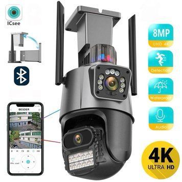 Уличная поворотная камера видеонаблюдения с двойной камерой PTZ WiFi Outdoor Camera ICSEE 2 обьектива 3МР+3MP 902022 фото