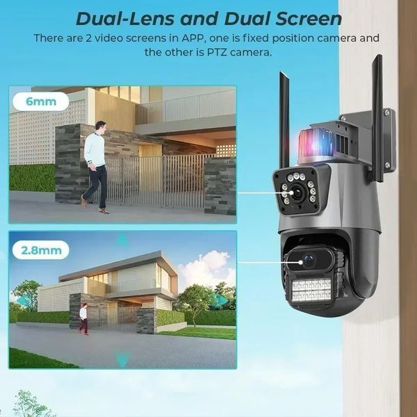 Вулична поворотна камера відеоспостереження з подвійною камерою PTZ Wi-Fi Outdoor Camera ICSEE 2 об'єктива 3MP+3MP 902022 фото