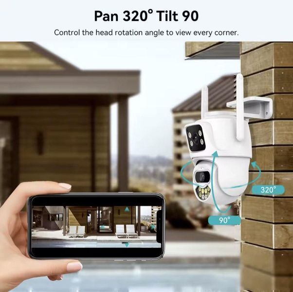 Вулична подвійна IP-камера відеоспостереження Wi-Fi 8MP 4K HD з двома об'єктивами, датчик руху, iCSee 2734693258 фото