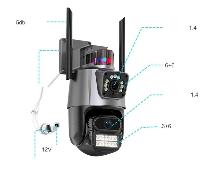 Уличная поворотная двойная камера видеонаблюдения Wi-Fi IP EVKVO YD-C-11 (E81) | Зум 10Х | 2 Линзы | 8MP 1854050948 фото