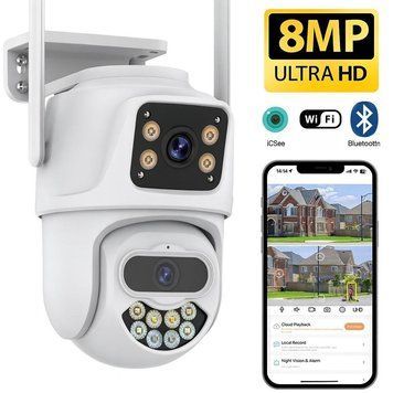 Уличная PTZ-IP-камера видеонаблюдения с двумя объективами 4K 8MP с автоматическим отслеживанием, iCSee 90118 фото