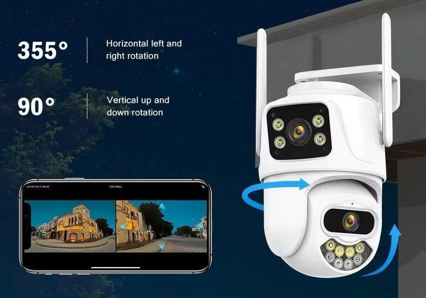 Вулична PTZ-IP-камера відеоспостереження з двома об'єктивами 4K 8MP з автоматичним відстеженням, iCSee 90118 фото