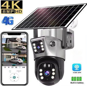 Уличная камера видеонаблюдения, 4G, SIM-карта, 8МП, 4K, V380, на солнечной панеле, 900169 фото