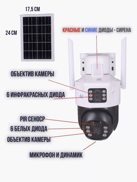 Камера відеоспостереження 4G сім-карта на сонячній панелі 8MP подвійна автономна вулична поворотна 90149 фото