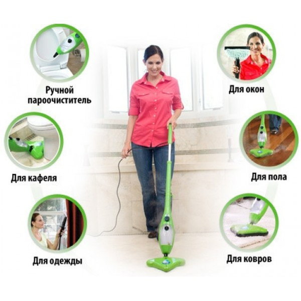 Швабра паровая 5 в 1 пароочиститель электрошвабра универсальная H2O Steam Cleaner Mop X5 Зеленая 1859823199 фото