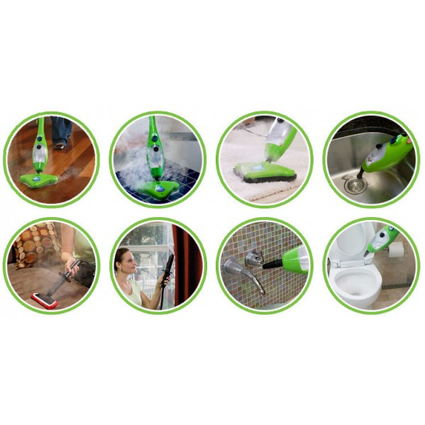 Швабра паровая 5 в 1 пароочиститель электрошвабра универсальная H2O Steam Cleaner Mop X5 Зеленая 1859823199 фото