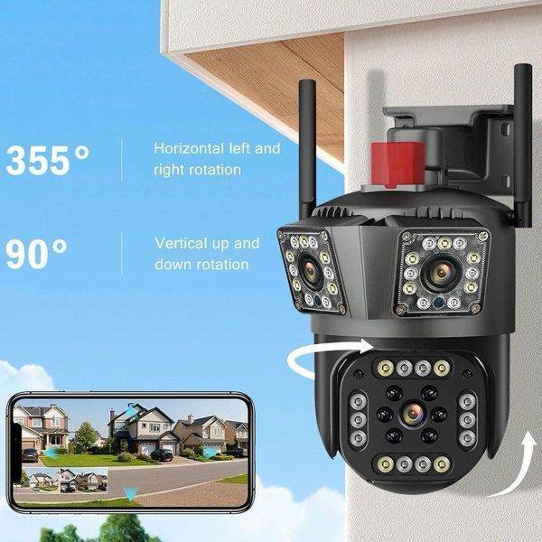 Камера з трьома об'єктивами 12MP HD WIFI IP Вулична Охоронна поворотна камера відеоспостереження V380PRO 2266946888 фото