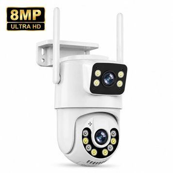Вулична IP-камера відеоспостереження подвійна Wi-Fi, 4K, 8 Мп, PTZ, подвійний об'єктив, подвійний захист екрана, Icsee 901090 фото