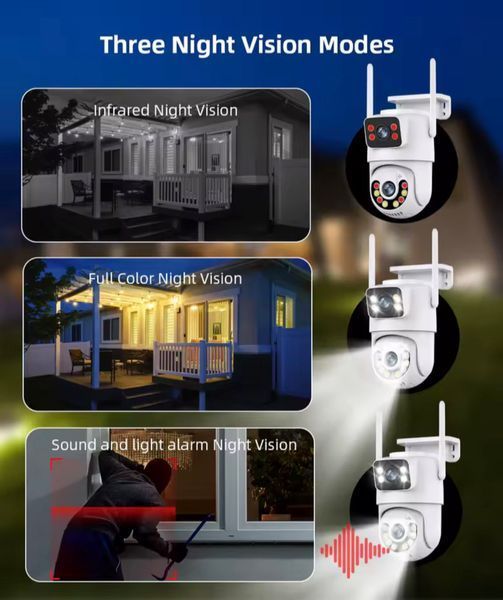Вулична IP-камера відеоспостереження подвійна Wi-Fi, 4K, 8 Мп, PTZ, подвійний об'єктив, подвійний захист екрана, Icsee 901090 фото