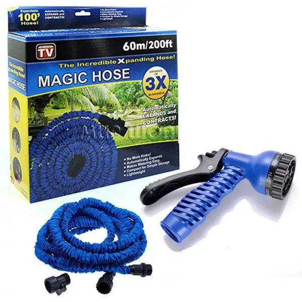 Садовый Шланг Magic Hose для полива с водным распылителем на 7 режимов 60 м усиленый шланг Синий 1870865119 фото
