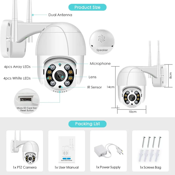 Уличная IP-камера А8 4K 4MP 5MP Ultra HD PTZ IP-камера A8 Обнаружение человека Водонепроницаемая WiFi 901815 фото